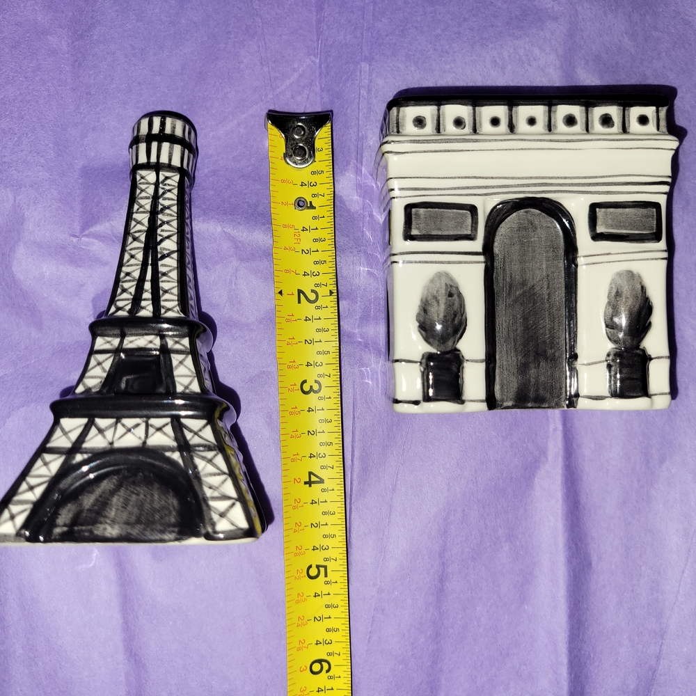Black and White Eiffel Tower And L'Arc De Triomphe Parisian Ceramic Salt&Pepper - Picture 13 of 14
